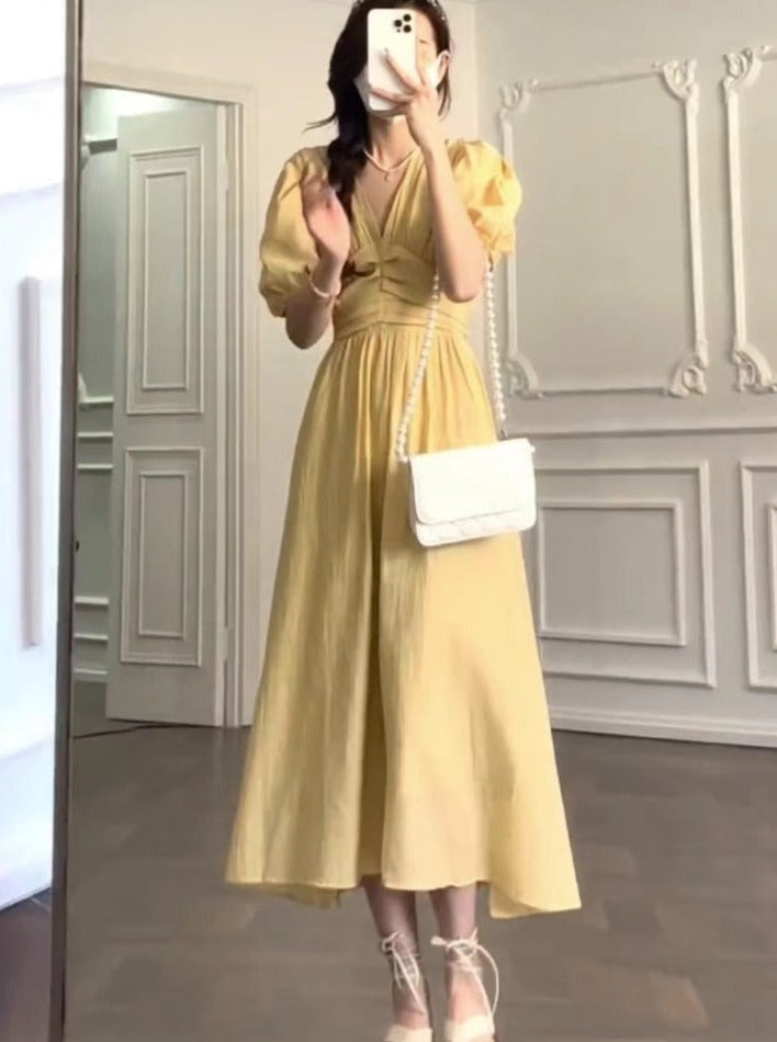 A-Line Dress with Short Puffy Sleeves