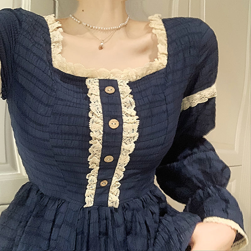 Midi Dress With Ruffle And Crochet Accents