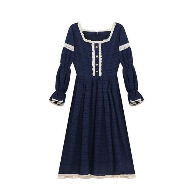 Midi Dress With Ruffle And Crochet Accents
