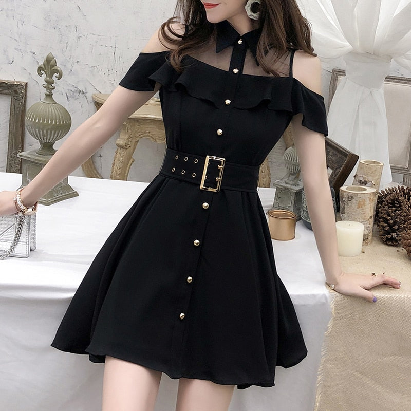 Button-Down Off-Shoulder Dress With Waistbelt