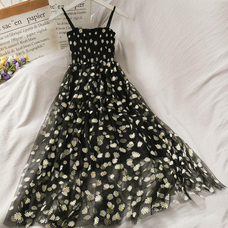 Sleeveless Daisy Dress With Mesh Layer