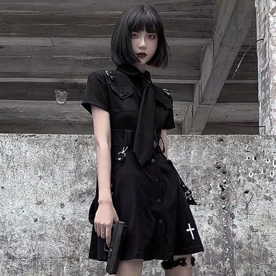 Button-Down Dress With Cross Detail (With Or Without Tie)