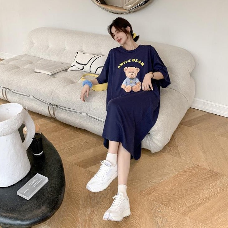 'SMILE BEAR' T-Shirt Dress With Bear Print