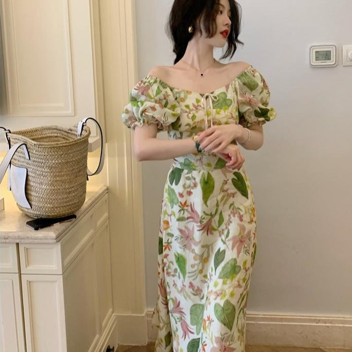 Off-Shoulder Dress With Rose Print