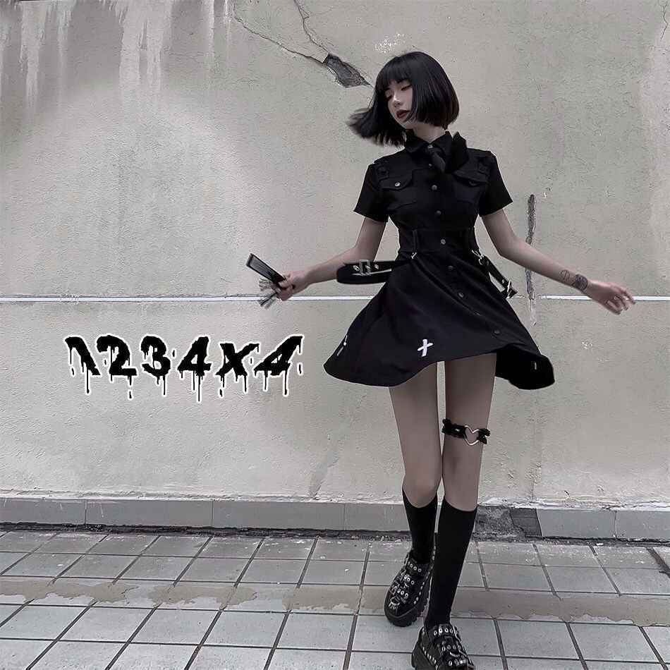 Button-Down Dress With Cross Detail (With Or Without Tie)