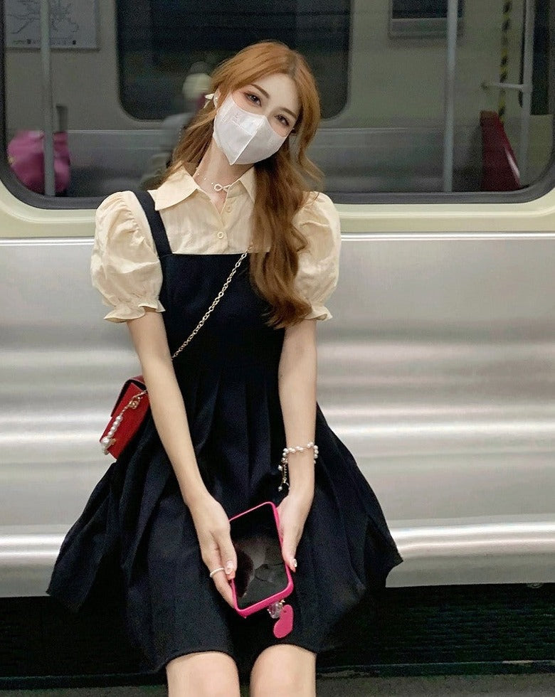2-in-1 A-Line Dress With Puff Sleeves