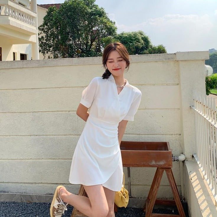 Wrap-Style Mini Dress With Turn-Down Collar