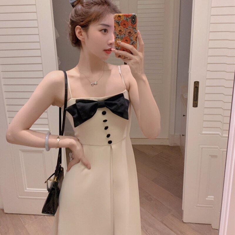 Midi V-Neck Dress With Buttons And Chest Bow (Short Sleeves Or Sleeveless!)