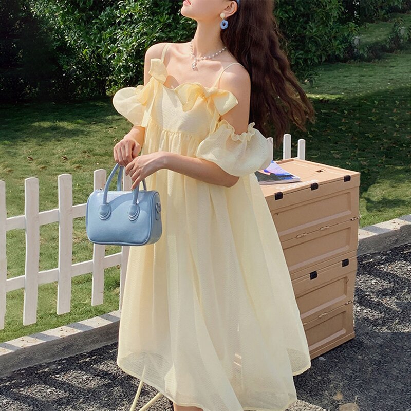 Off-Shoulder Dress With Bow Decoration