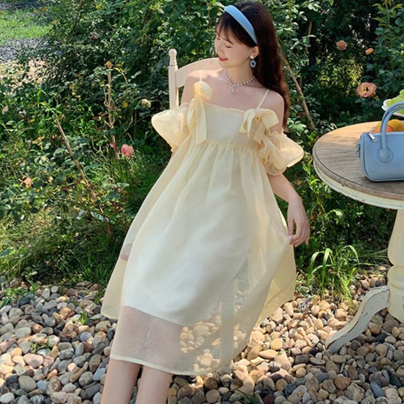 Off-Shoulder Dress With Bow Decoration