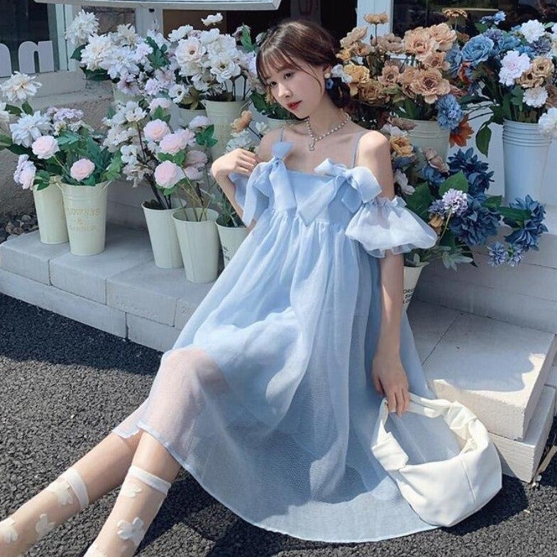 Off-Shoulder Dress With Bow Decoration