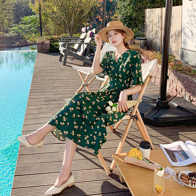 Midi Dress With Cherry Pattern