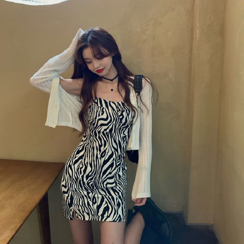 Mini Dress With Zebra Print And Spaghetti Straps