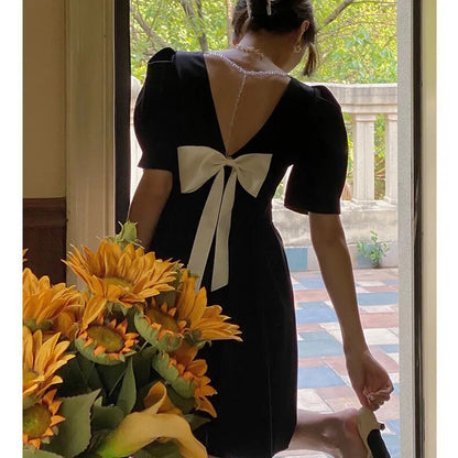 Backless Puff Sleeve Mini Dress