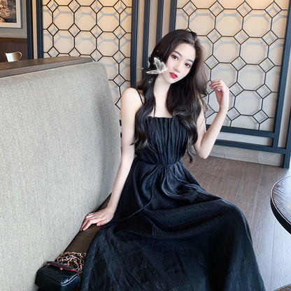Chiffon A-Line Dress With Spaghetti Straps And Waistband