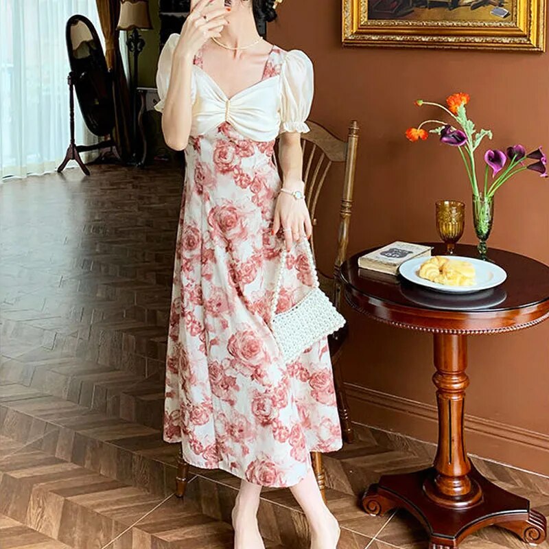 Floral Chiffon Midi Dress