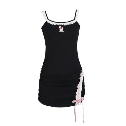 Kawaii Style Two Piece Set: Cute Cardigan + Ruched Lace Dress