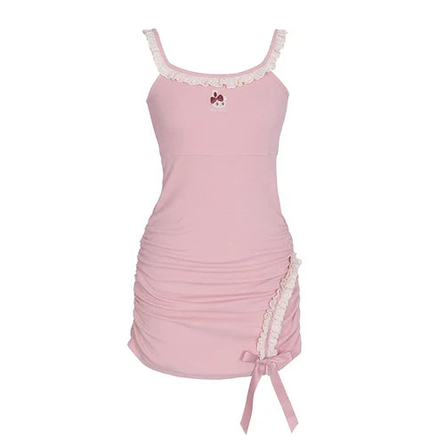 Kawaii Style Two Piece Set: Cute Cardigan + Ruched Lace Dress