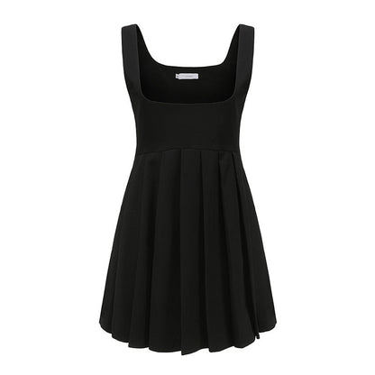 Two-Piece-Set:  Puff-Sleeved Blouse with Tie + Mini Pleated Dress