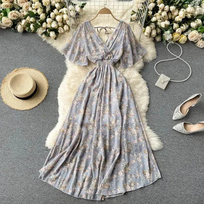 Elegant Ruffled Midi Dress With Floral Print