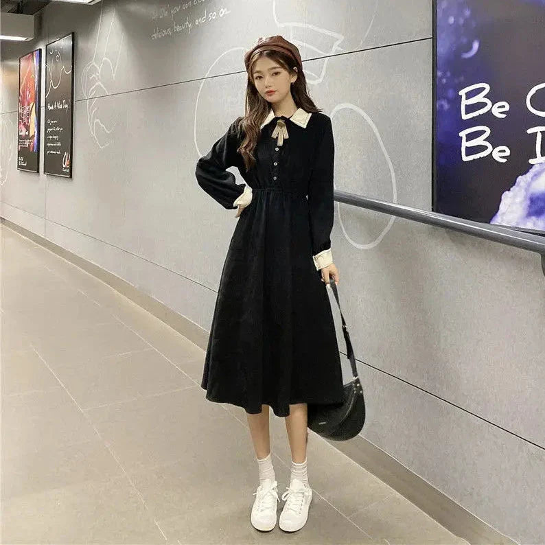 Midi Dress With Collar and Cuffed Sleeves