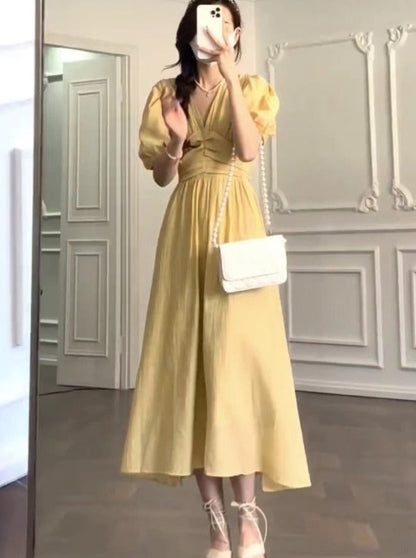 A-Line Dress with Short Puffy Sleeves