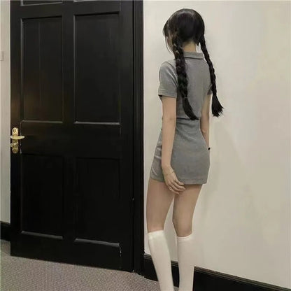 Basic Polo Collar Dress with Short Sleeves