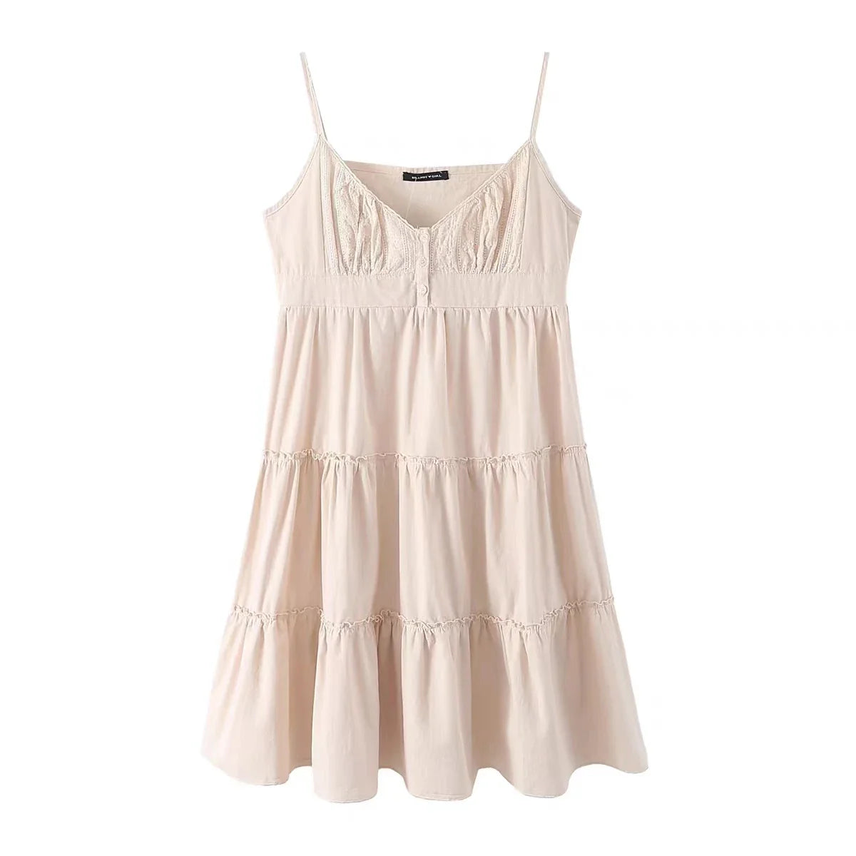 Cute Spaghetti Straps Mini Dress With Button Applications