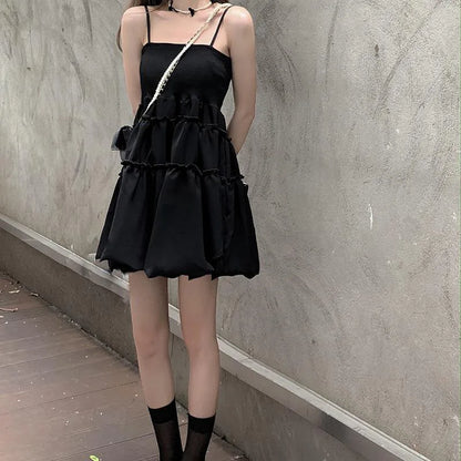 Spaghetti Strap Agaric Edge Black Dress