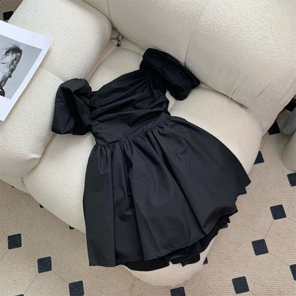Carmen-Décolleté Playful Mini-Dress With Cute Puffed Sleeves