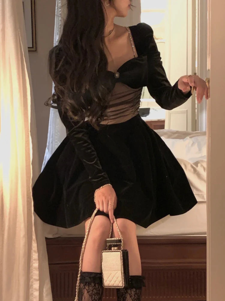 Velvet Midi-Dress With Cute Bow Application
