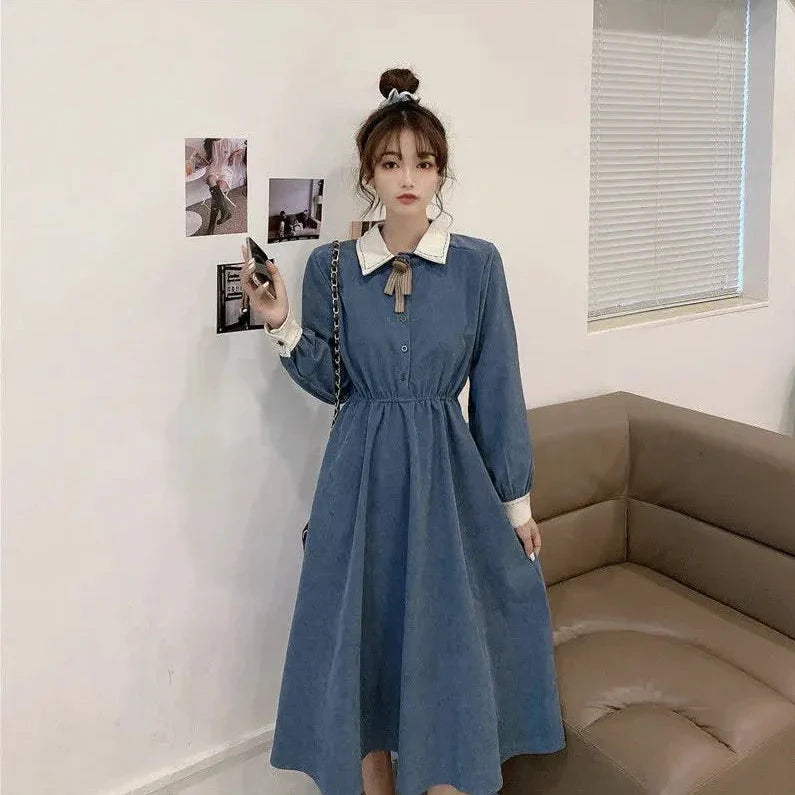 Midi Dress With Collar and Cuffed Sleeves