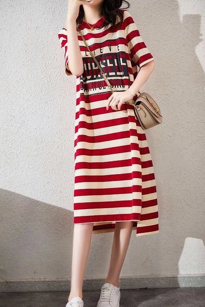 Striped Short-Sleeved Midi Dress