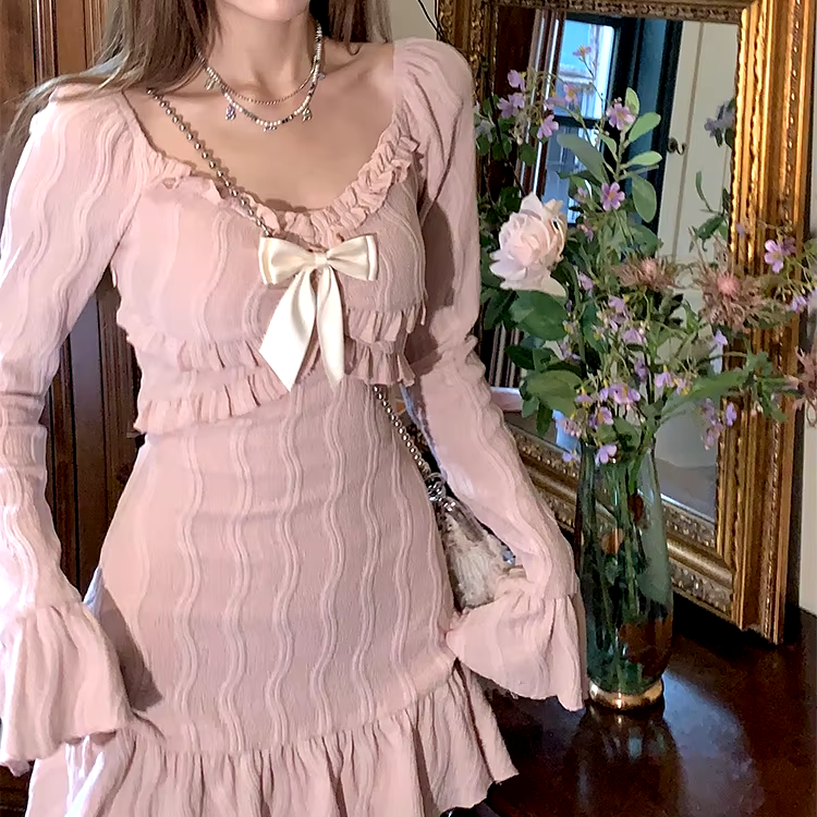 Ruffled Mini Dress With Flare Sleeves