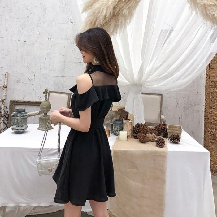 Button-Down Off-Shoulder Dress With Waistbelt