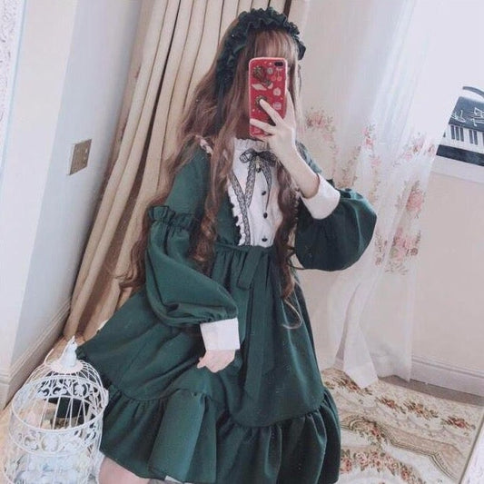Ruffled Lolita Mini Dress With Lace Ribbon