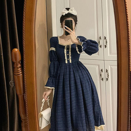 Midi Dress With Ruffle And Crochet Accents