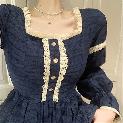 Midi Dress With Ruffle And Crochet Accents