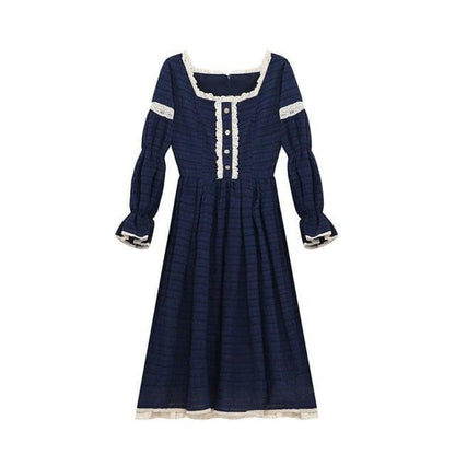 Midi Dress With Ruffle And Crochet Accents
