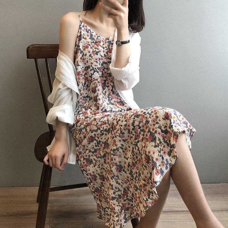 Floral Midi Dress With Spaghetti Straps