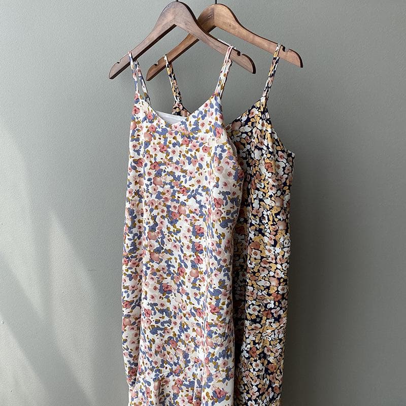 Floral Midi Dress With Spaghetti Straps
