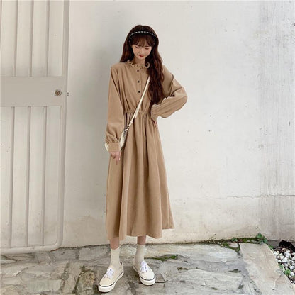 Button-Down Dress With Long Sleeves And A-Line Cut