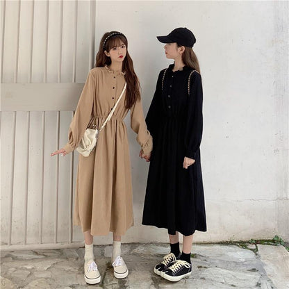Button-Down Dress With Long Sleeves And A-Line Cut
