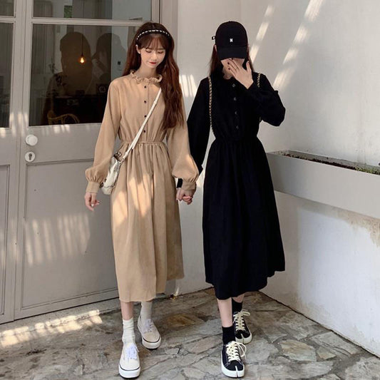 Button-Down Dress With Long Sleeves And A-Line Cut