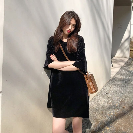 Velvet Mini Dress With Wide Sleeves