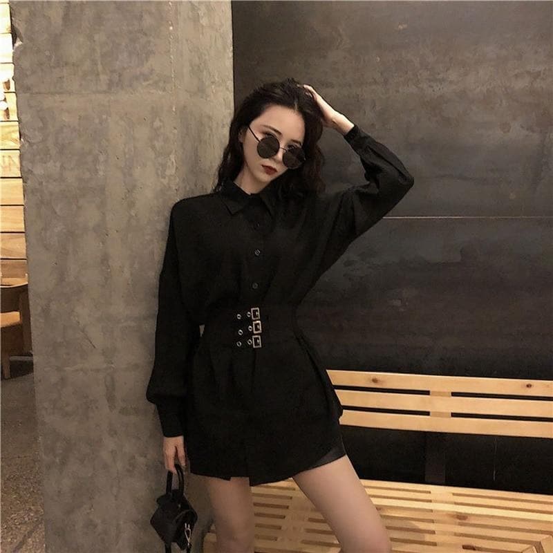 Long Shirt/Dress With Rivet Waist Belt