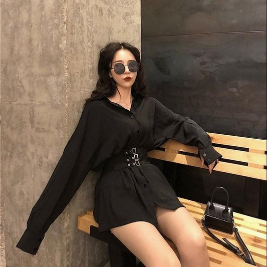 Long Shirt/Dress With Rivet Waist Belt