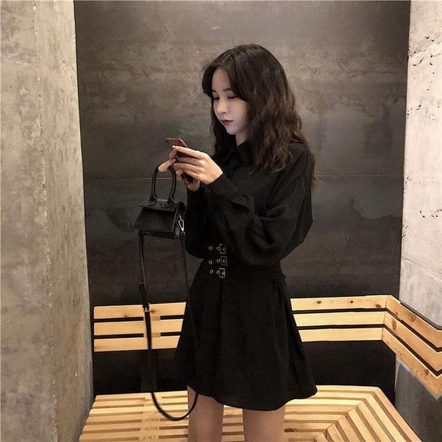 Long Shirt/Dress With Rivet Waist Belt