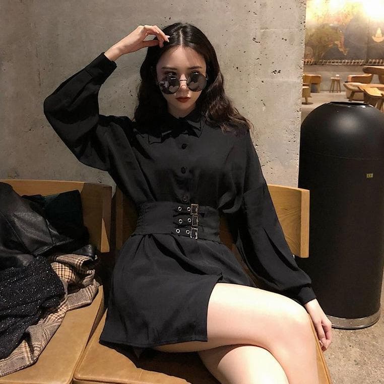 Long Shirt/Dress With Rivet Waist Belt