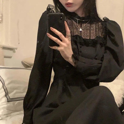 Midi Dress With Laced Bust And Puff Sleeves